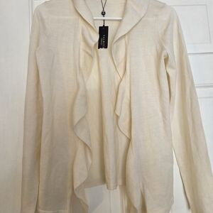 Talbots Ivory Italian Merino Ruffled Cardigan XS